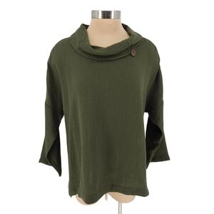 Soft Surroundings Shirt Olive Green Drop Shoulder Long Sleeve Cowl Neck Medium